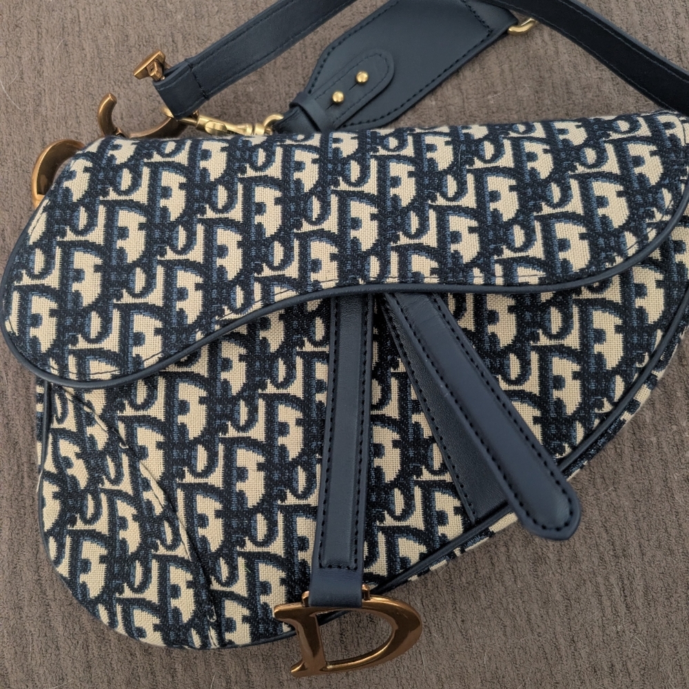 Dior Blue and Cream Saddle Bag - Picture 2 of 4